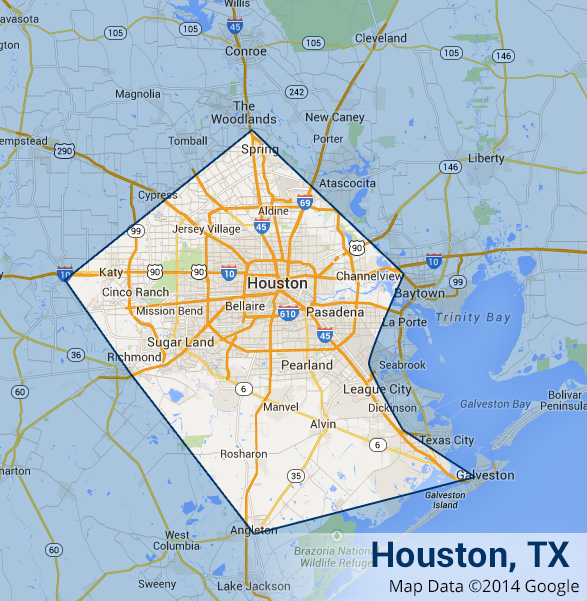 Real Estate Inspections Area Served Map for Houston Home Inspections